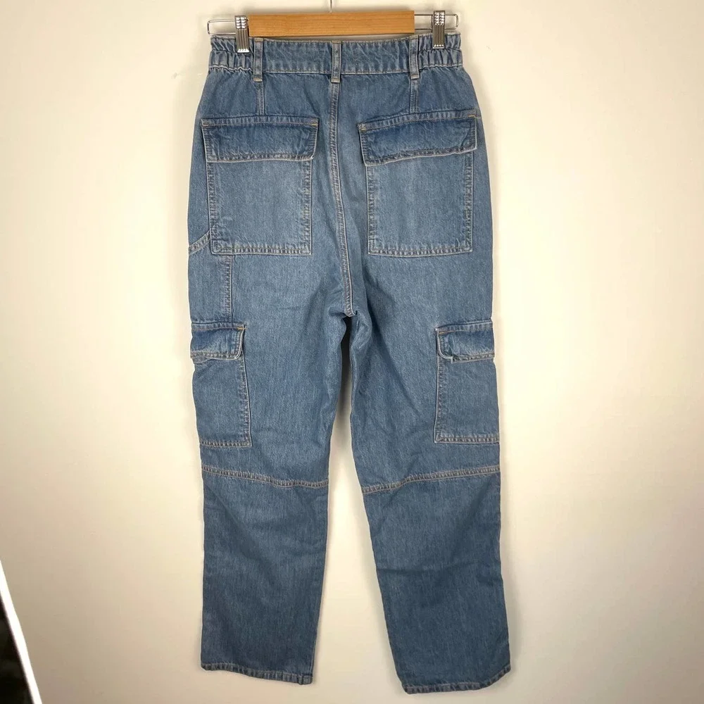 Free People Ezra High Waisted Cargo Jeans In Medium Wash Size 30 New